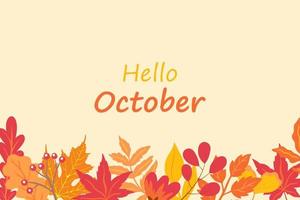 hola cartel de otoño con follaje. Hola octubre. fondo de otoño con hojas para letras. vector
