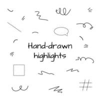 Hand drawn highlights set. Collection of vector doodle highlights in different shapes.