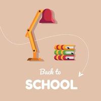 Back to school background with table lamp and books. Back to school banner flyer template. Vector stock illustration.