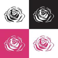 Rose flower isolated silhouette on white, black and color backgrounds. Rose leaf vector illustration.