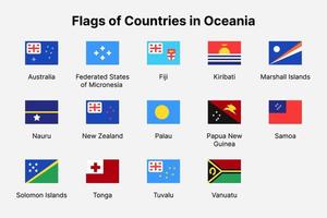 Oceania countries flags. Rectangle flags of countries in Oceania. vector