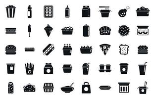 Take away food and drinks icons set simple vector. Burger cinema vector