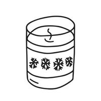 Doodle candle with snowflakes decor vector illustration. Hand drawn Christmas candle