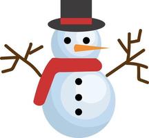 Snowman in red scarf, vector or color illustration.