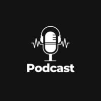 Inspiración simple en el diseño del logotipo de podcast o radio con micrófono y auriculares para la transmisión de podcasts, canal de radio, marca comercial, diseño de logotipo simple y moderno. vector