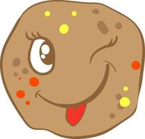 Winking round cookie, illustration, vector on white background.