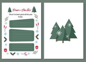 Christmas wish list template on a white background. Handdrawn vector graphic for Christmas with winter design elements.