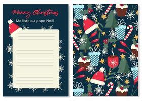 Christmas wish list page template. Handdrawn vector graphic for Christmas with phrases in French language.