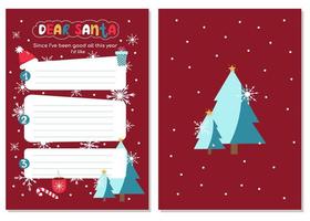 Christmas wish list page template on a red background. Cute Christmas planner. vector