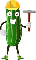 Cucumber with hammer, illustration, vector on white background.