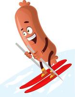 Sausage skiing, illustration, vector on white background.