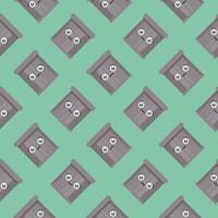 Trash can with eyes,seamless pattern on mint green background. vector