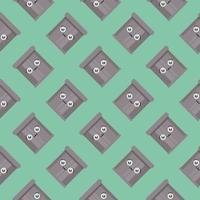 Trash can with eyes,seamless pattern on mint green background. vector