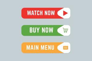 Watch now, BUY now and Main menu Web button set. vector