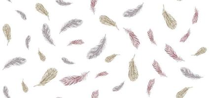 Set of bird feathers. Hand drawn sketch style. vector