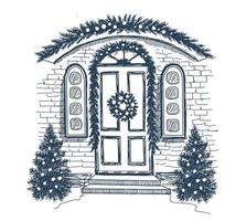 decoración de la puerta. cartel de la tarjeta de navidad. ilustración dibujada a mano. vector. vector