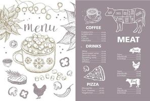 Christmas menu. Design template. Vector hand drawn illustration.