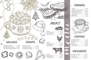 Christmas menu. Design template. Vector hand drawn illustration.