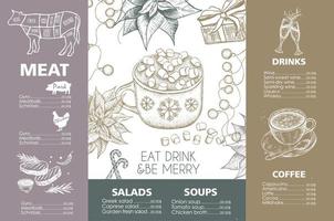 Christmas menu. Design template. Vector hand drawn illustration.