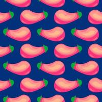 Pink eggplant, seamless pattern on blue background. vector