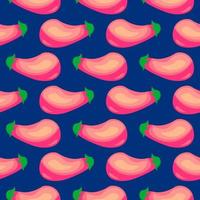 Pink eggplant, seamless pattern on blue background. vector