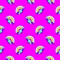 Small rainbow, seamless pattern on purple background. vector
