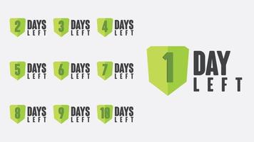 Countdown timer 10 days left with number of days green shield style vector