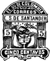 santander, sello de cinco centavos de la república colombiana, 1886, ilustración vintage vector