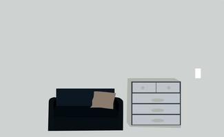 Sofa and a wardrobe, illustration, vector on white background.