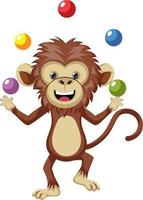 Monkey juggling with balls, illustration, vector on white background.