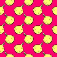 Yellow onions, seamless pattern on pink background. vector