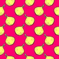 Yellow onions, seamless pattern on pink background. vector