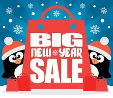 New Year Big sale background with two penguins vector