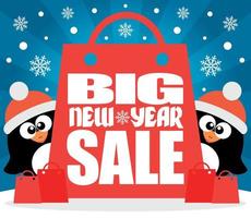 New Year Big sale background with two penguins vector