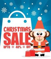 Christmas sale background with funny monkey vector