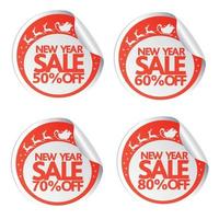 New Year sale stickers 50,60,70,80 with santa ,deer and sleigh vector