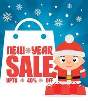 New Year sale background with boy up to 40 off vector