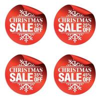 Set of Christm as green sale stickers. Christmas sale 15, 25, 35, 45 off. Stickers with gift boxes icon vector