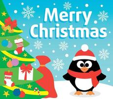 Christmas background card with penguin vector