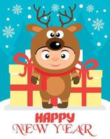 Happy New Year  background with child in costume deer vector