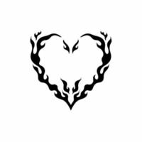 Flaming Heart Love on Fire Symbol Logo on White Background. Tribal Stencil Tattoo Design Concept. Flat Vector Illustration.