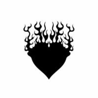 Flaming Heart Love on Fire Symbol Logo on White Background. Tribal Stencil Tattoo Design Concept. Flat Vector Illustration.