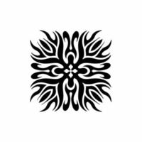 Mandala Tribal Flame Symbol Logo on White Background. Stencil Decal Tattoo Design. Flat Vector Illustration.