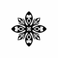 Black Mandala Tribal Flower Symbol Logo on White Background. Stencil Decal Tattoo Design. Flat Vector Illustration.