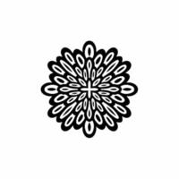 Black Mandala Tribal Flower Symbol Logo on White Background. Stencil Decal Tattoo Design. Flat Vector Illustration.