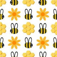 bee, beehive and flower seamless pattern vector