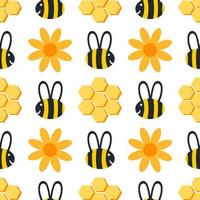 bee, beehive and flower seamless pattern vector