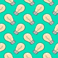 Cute lightbulb, seamless pattern on green background. vector