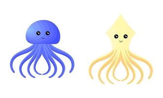 illustration of jellyfish and squid with a cheerful face vector