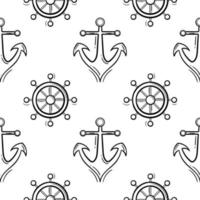 hand draw steering wheel and anchor seamless pattern vector